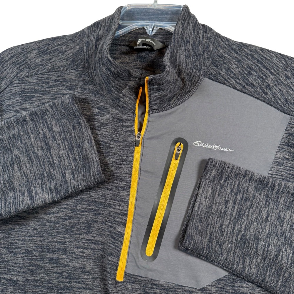 Eddie Bauer 1/4 Zip‎ Pullover Mens XL Charcoal Grey Space Dye Chest Pocket